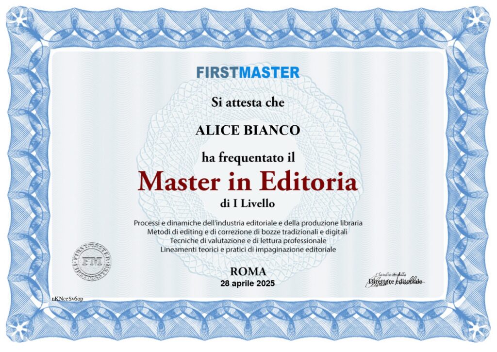Attestato Master in Editoria - Alice Bianco